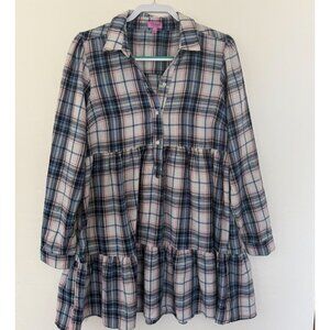 Mi Ami For Francescas Plaid Tiered Tunic Dress Lightweight Size L Blue/Pink/Whit